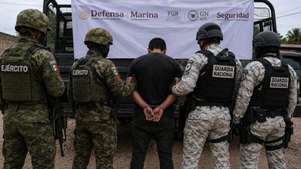 Mapa de Michoacán con destaque en zona de operativo y símbolo de escudo policial