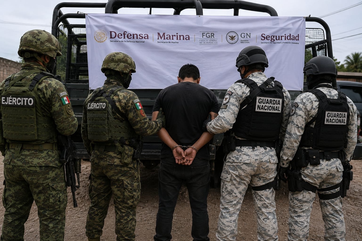 Mapa de Michoacán con destaque en zona de operativo y símbolo de escudo policial