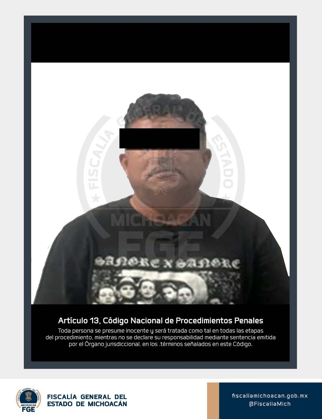 Fiscalía General de Michoacán informando sobre la detención de un presunto extorsionador en Uruapan que afectó a comerciantes locales