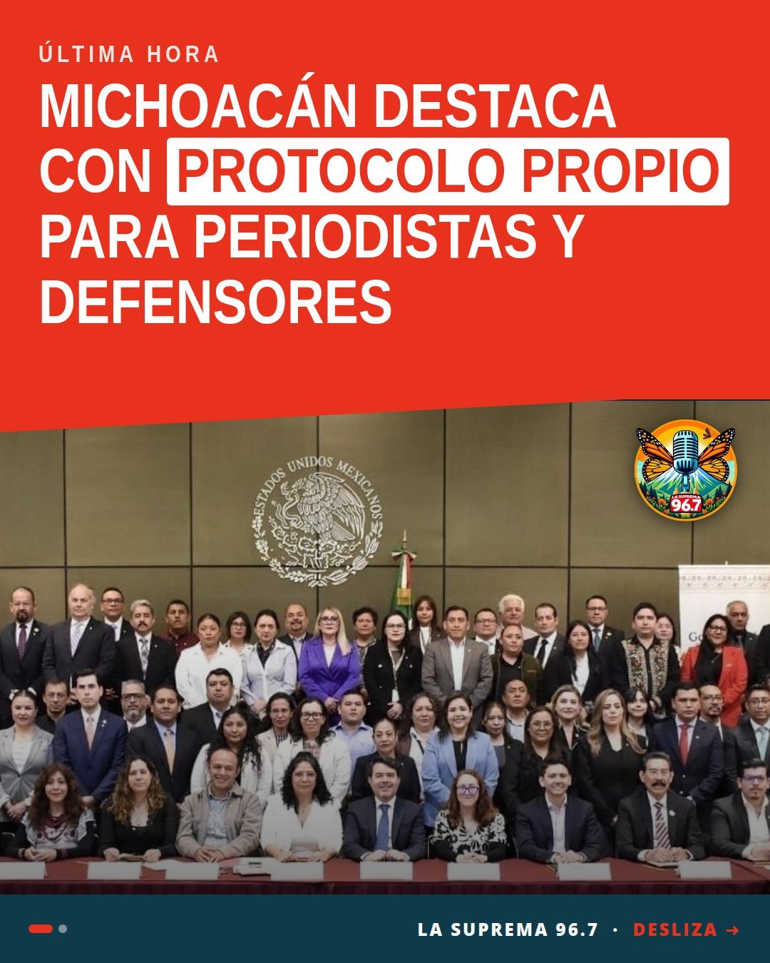 Grupo de autoridades en el Encuentro Nacional de Protección de Periodistas y Defensores de Derechos Humanos, con presencia
