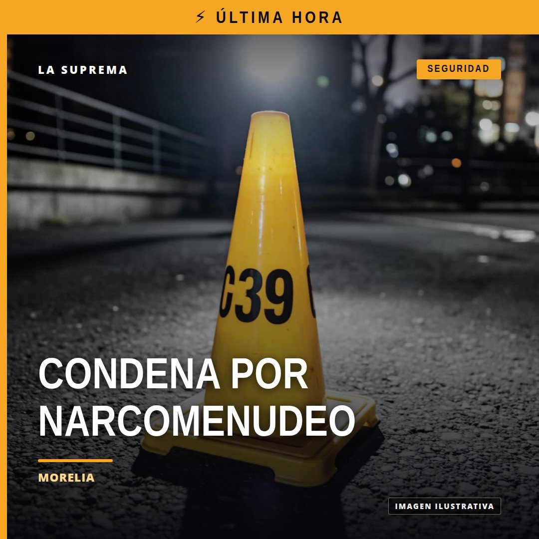 Ilustración simbólica de balanza de justicia y plaza urbana en Morelia, relacionada con narcomenudeo metanfetamina morelia