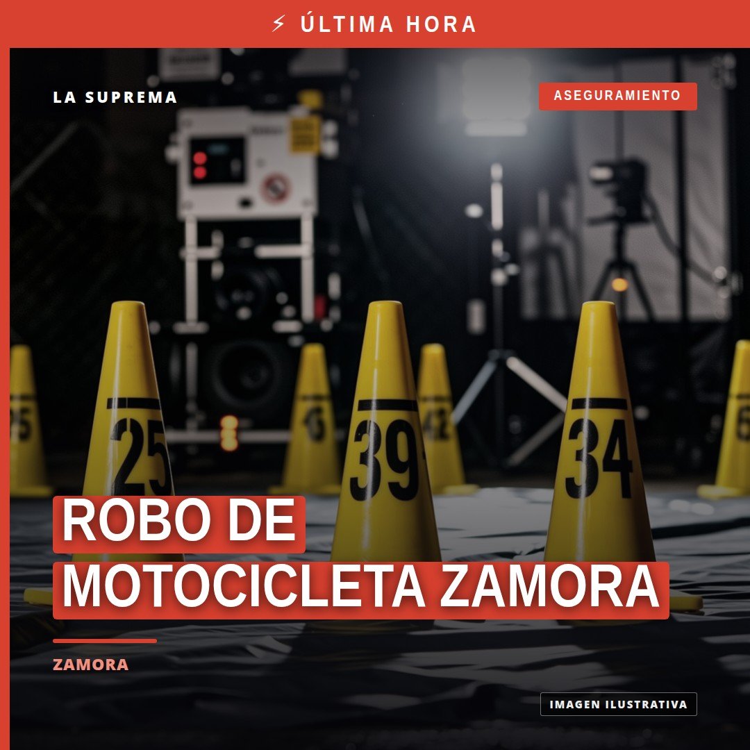 Ilustración simbólica de una motocicleta estacionada en una calle residencial de Zamora, con un sello de 'robo de