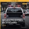 Ilustración simbólica de una fachada de negocio de agroquímicos en Zitácuaro con sello de justicia, relacionada con el