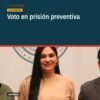 Diana Espinoza hablando ante micrófonos, con logo del Partido del Trabajo, destacando el voto de personas en prisión
