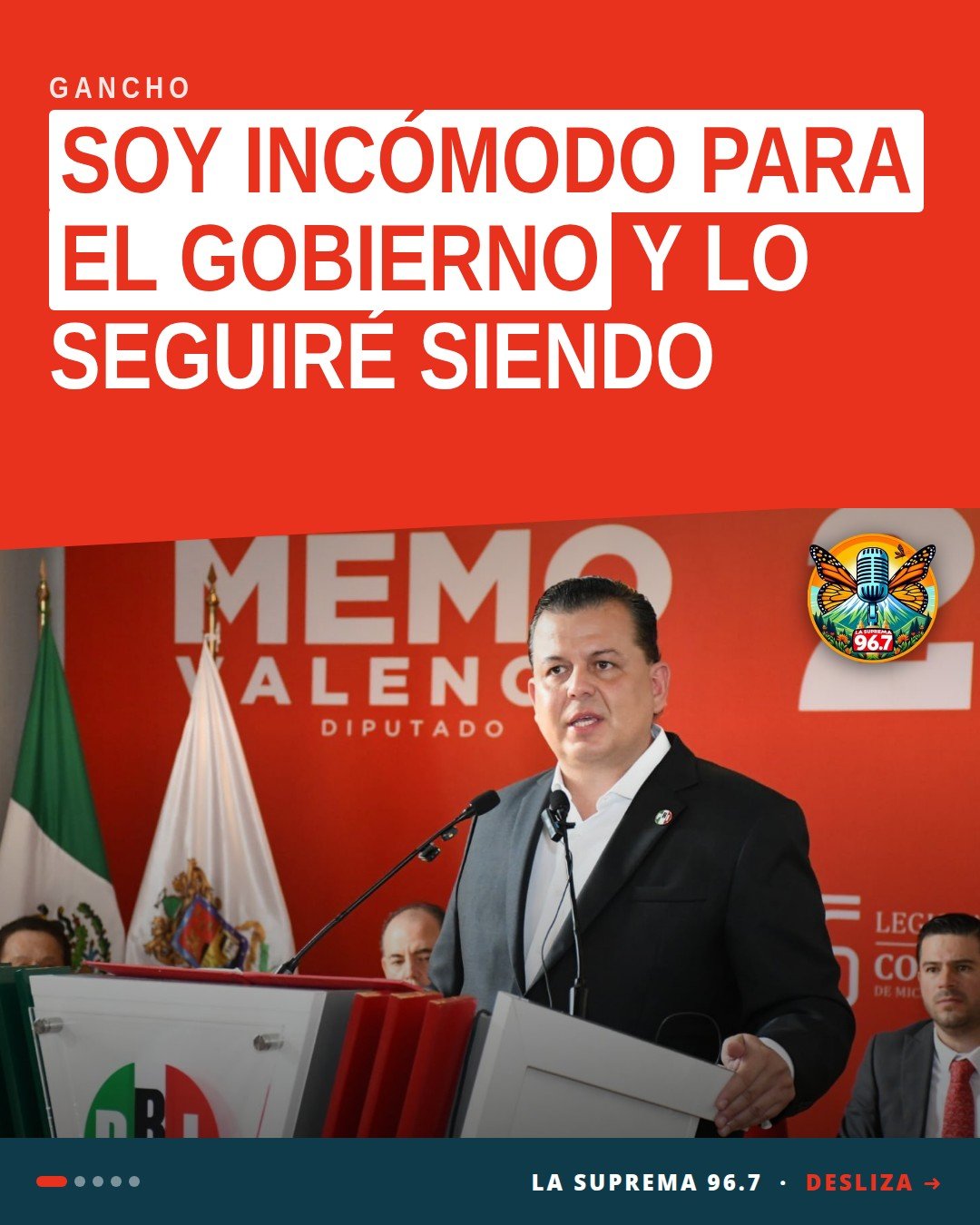 Memo Valencia hablando en el Congreso del Estado de Morelia, Michoacán, durante su Segundo Informe Actividades Legislativas