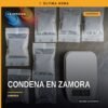 Ilustración simbólica de balanza y escudo con fondo de colonia Las Fuentes en Zamora, relacionado con adolescente condenado