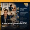 Ilustración conceptual de comunicación asertiva y atención digna: silueta de servidor público escuchando con empatía a una
