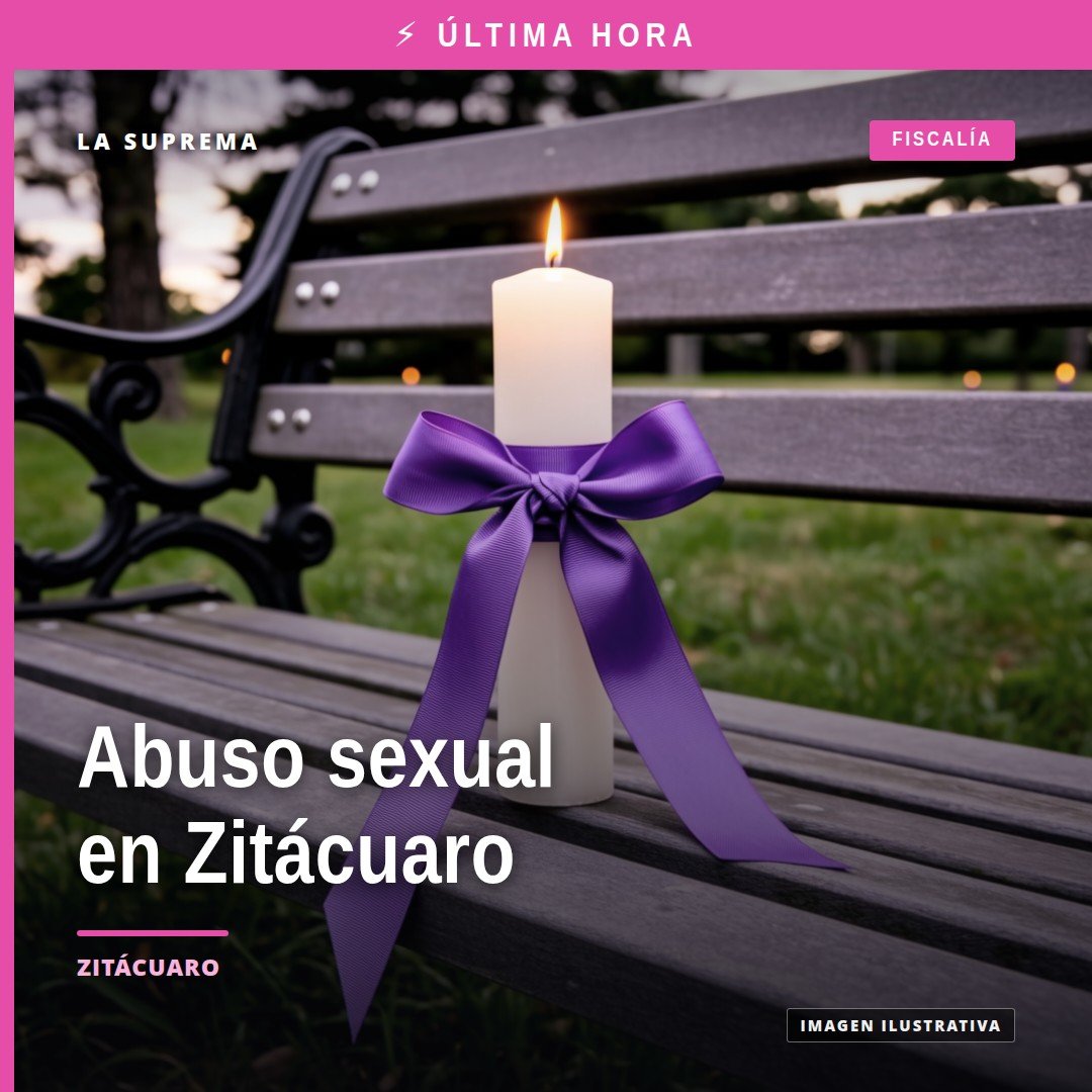 Fiscalía Michoacán abuso sexual: imagen simbólica de balanza de justicia con fondo de edificio institucional en Zitácuaro