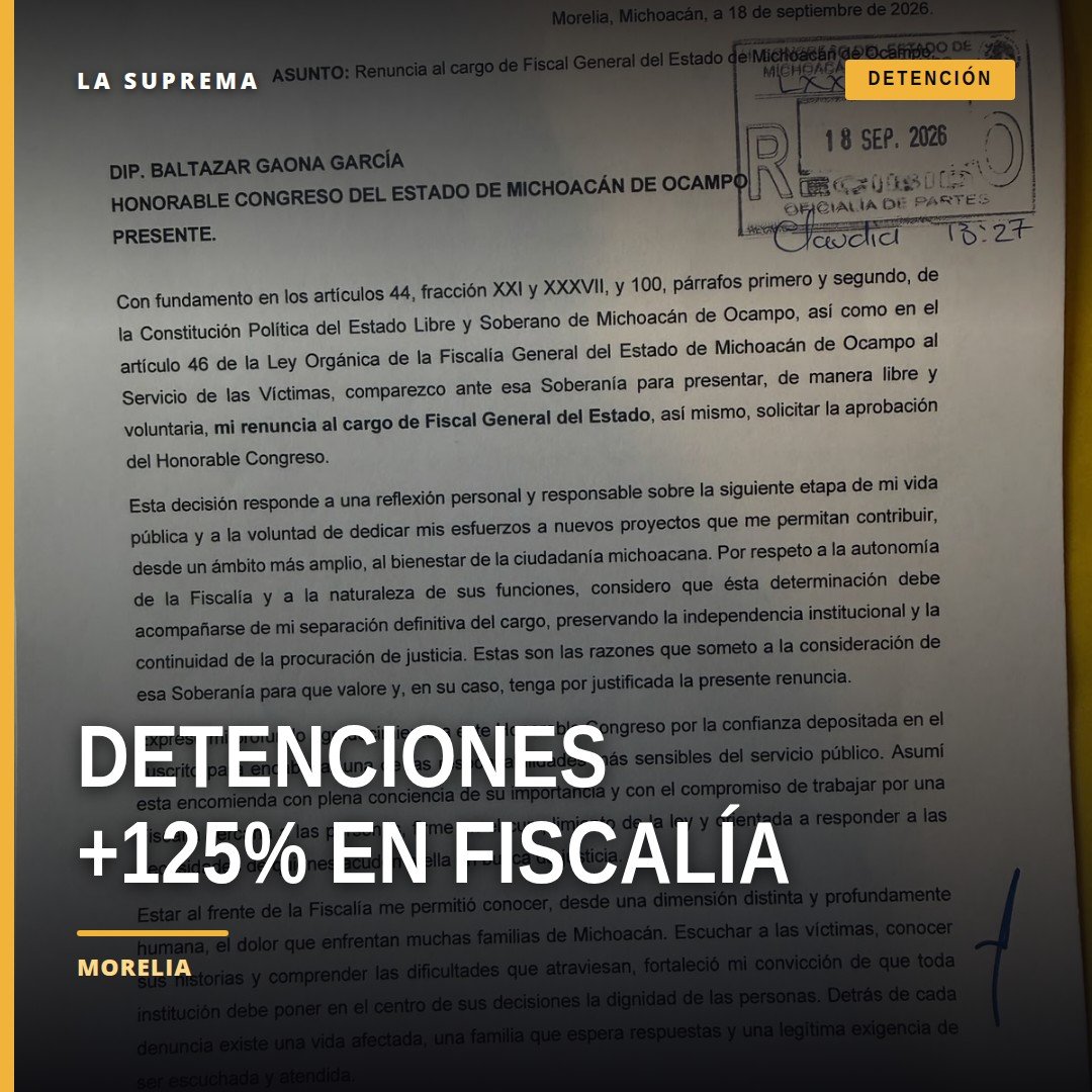 Fotografía simbólica de un edificio de la fiscalía de michoacán detención con logo institucional y bandera estatal, fondo
