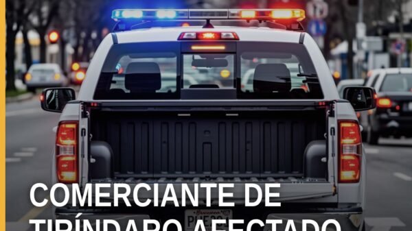 Fiscalía Michoacán robo Zacapu: ilustración simbólica de una ferretería en Tiríndaro con sello judicial y elementos