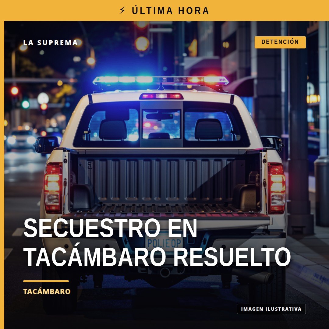 Fiscalía Michoacán secuestro: ilustración simbólica de balanza de justicia con logo de la FGE y nombre de Tacámbaro