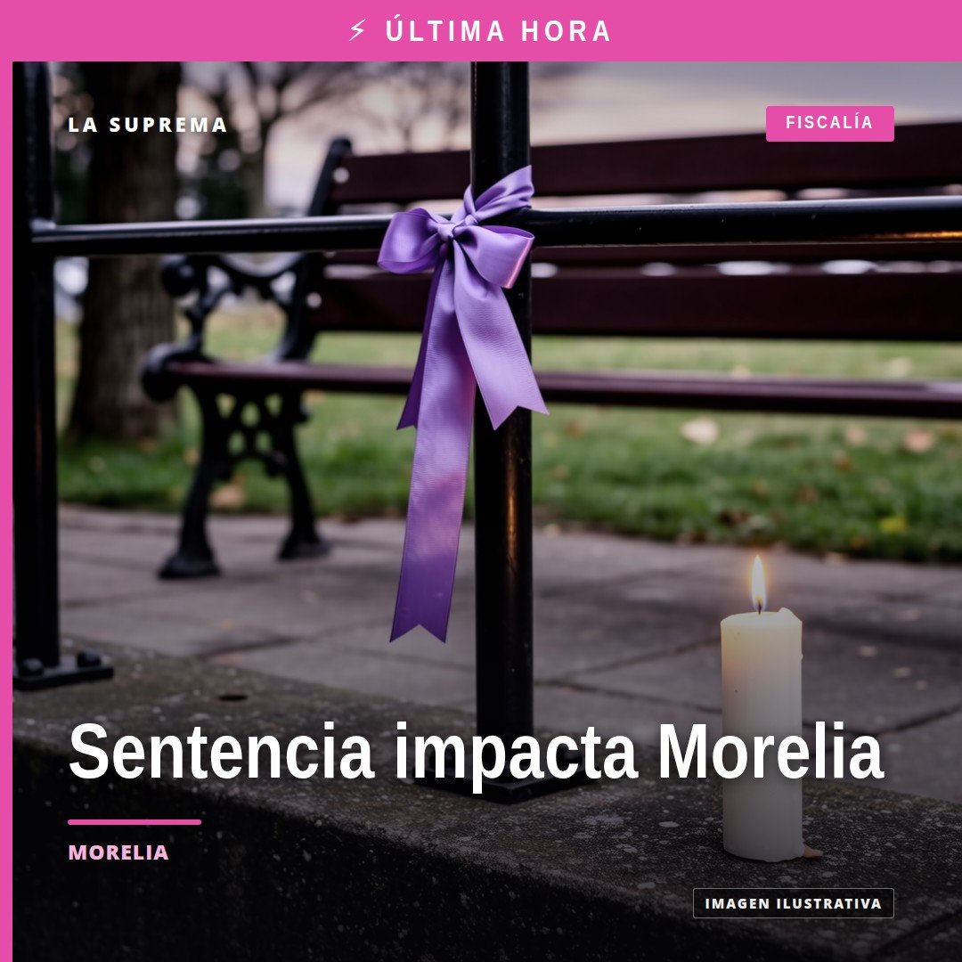 Fiscalía michoacán sentencia: representación simbólica de justicia en Morelia con escudo de Michoacán y balanza