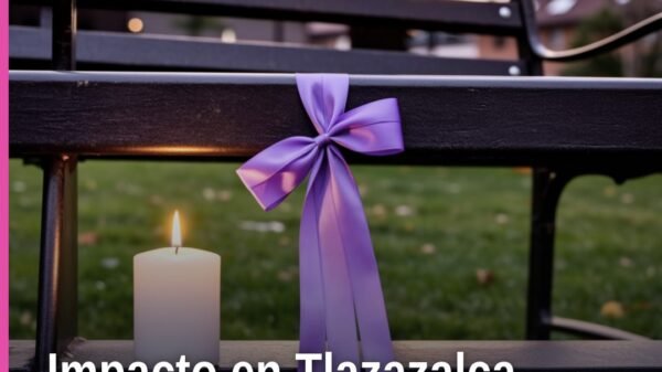 Ilustración simbólica de balanza de justicia y silueta de comunidad rural en Tlazazalca, con texto 'fiscalía michoacán
