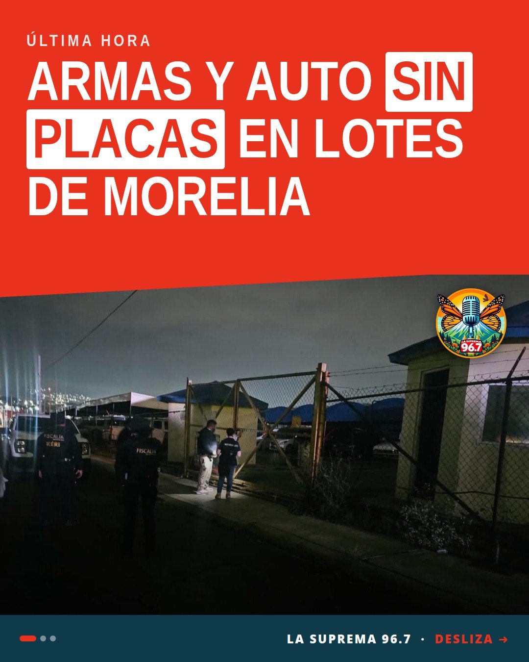 Imagen ilustrativa de dos lotes de venta de vehículos en la zona poniente de Morelia, con presencia de personal de la FGE y