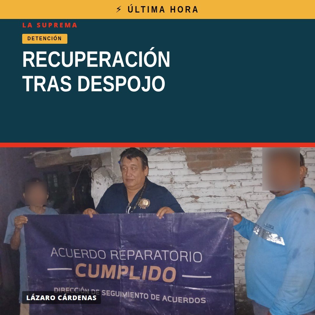 Ilustración simbólica de dos personas firmando un documento frente a un edificio residencial en Lázaro Cárdenas