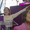 Brissa Arroyo Martínez hablando ante una multitud en Morelia, Michoacán, durante su segundo informe legislativo bajo el lema