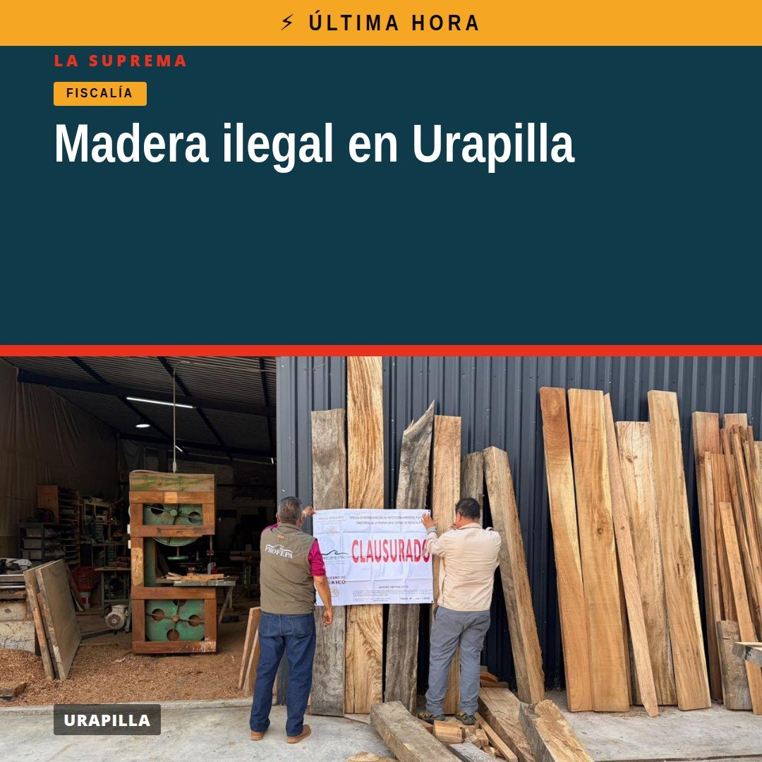 Vista exterior de centro de almacenamiento de madera clausurado en Urapilla, con sellos oficiales y madera visible — madera