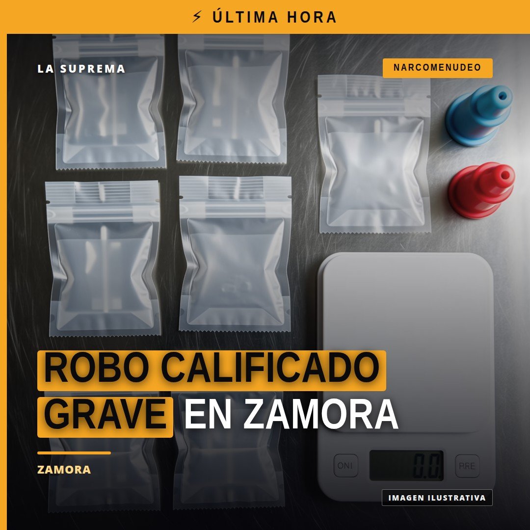Robo calificado grave en Zamora: imagen simbólica de un local comercial con cristal roto y presencia policial en la fachada