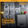 Ilustración simbólica de balanza de justicia y silueta de Morelia al fondo, representando la seguridad en Morelia