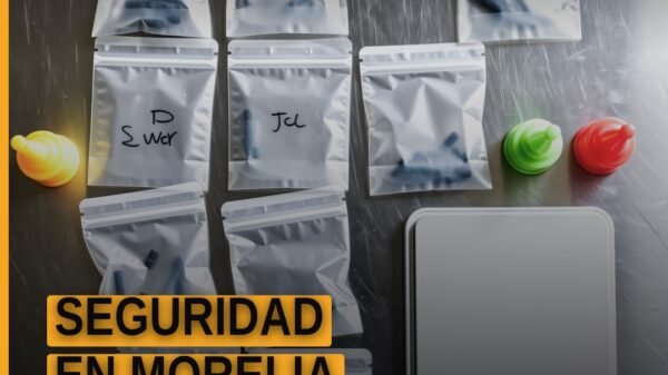 Ilustración simbólica de balanza de justicia y silueta de Morelia al fondo, representando la seguridad en Morelia