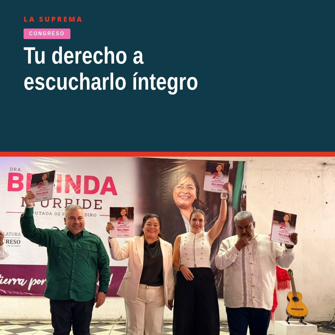 Ilustración de un micrófono con ondas sonoras y texto 'informe diputada belinda' sobre fondo azul claro, estilo radiofónico