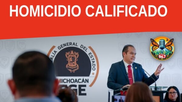 Infografía con datos clave sobre homicidio calificado morelia: 48.7% menos casos, 23 detenidos, comparativo 2025-2026