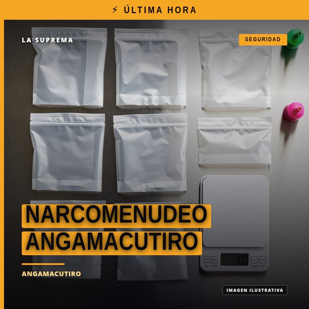 Ilustración simbólica de una balanza de justicia con fondo de los municipios de Angamacutiro y Puruándiro, representando la