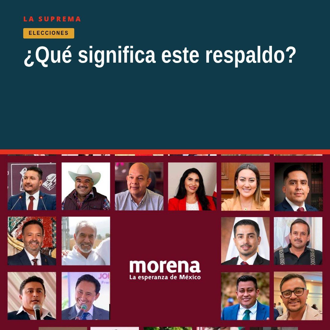 Ilustración simbólica de 25 alcaldes morena respaldan a Carlos Torres Piña frente a un escudo de Morena y otro del PT.