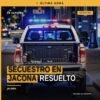 Ilustración simbólica de justicia local: balanza y escudo con el nombre 'Jacona' y la frase clave secuestro en jacona