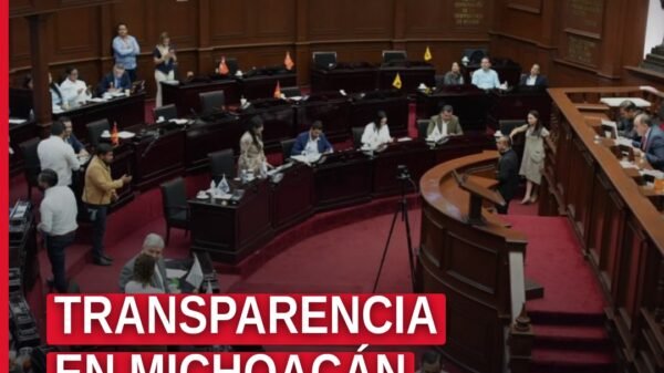 Transparencia en Michoacán: ilustración de documentos públicos abiertos, iconos de acceso abierto y logo del Congreso del