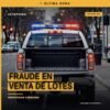 Ilustración simbólica de un fraccionamiento abandonado y documentos de venta con sello de 'sin licencia', relacionados con