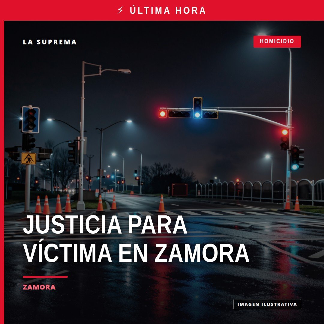 Ilustración simbólica de balanza de justicia y fecha 2003-2026, con fondo que evoca Zamora, Michoacán, relacionada con