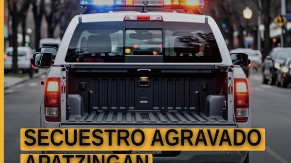Ilustración simbólica de una tabiquera en Apatzingán con sombra de figura, representando el lugar del secuestro agravado
