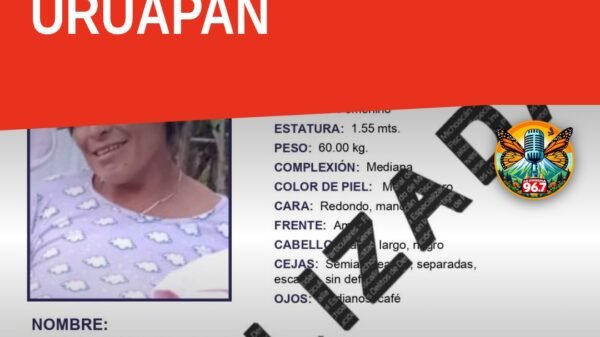 Ilustración simbólica de una madre abrazando a su recién nacida, con los escudos de Gabriel Zamora y Uruapan al fondo