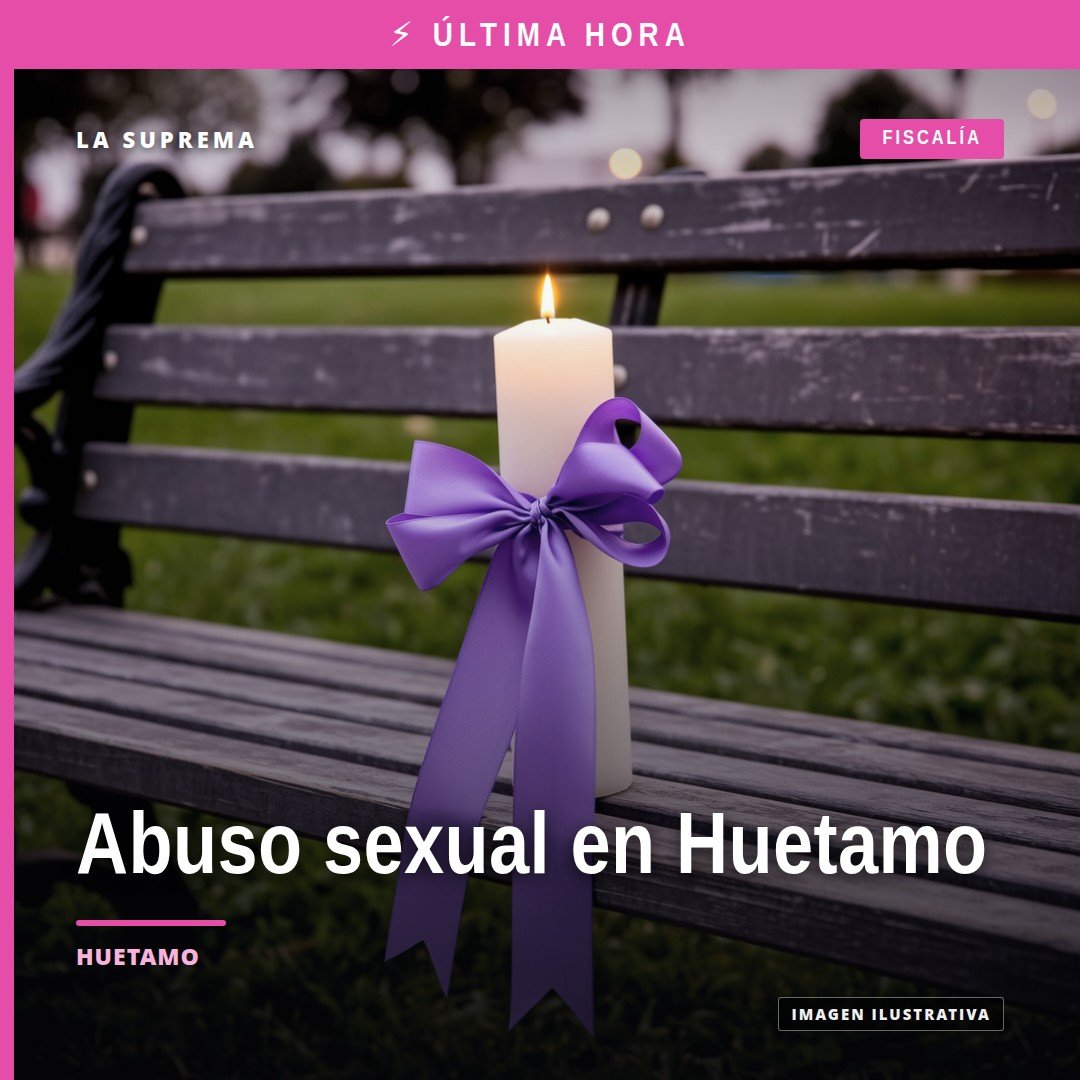 Ilustración simbólica de justicia y protección infantil con fondo que sugiere Huetamo, acompañada del texto 'abuso sexual