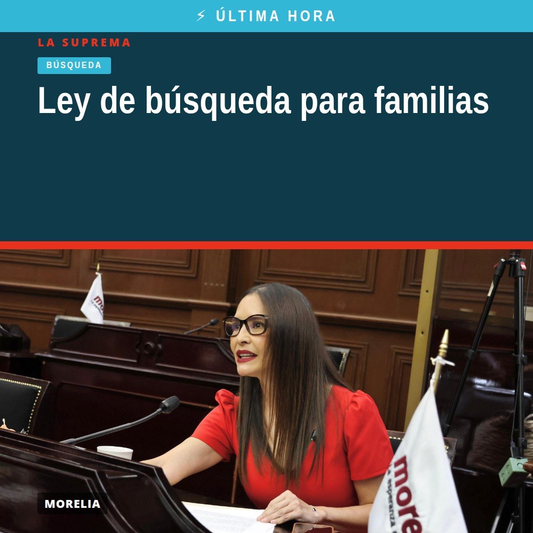 Diputada Nalleli Pedraza hablando frente al Congreso del Estado de Michoacán, con pancartas de familias buscadoras visibles