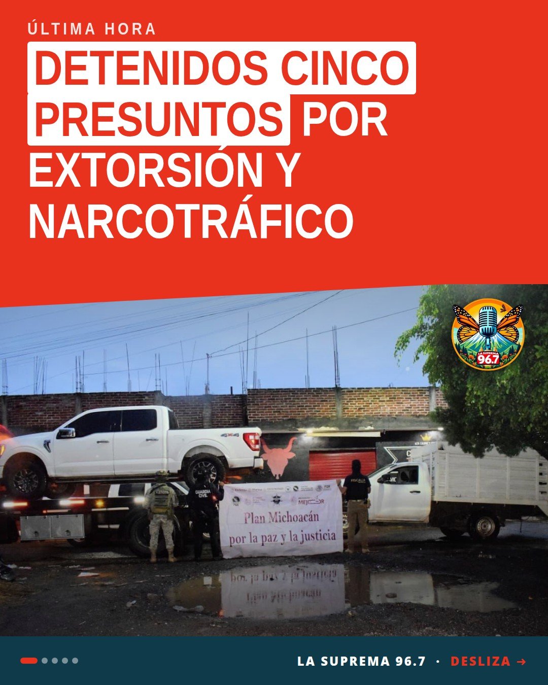 Imagen ilustrativa de operativo policial en zona urbana de Los Reyes, Michoacán, relacionado con extorsión los reyes