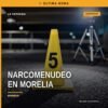 Ilustración simbólica de balanza de justicia sobre mapa de Morelia y Zinapécuaro, con texto 'narcomenudeo morelia'