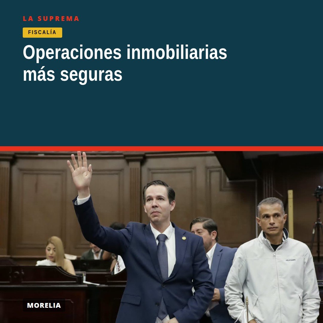 Ilustración de una familia firmando documentos inmobiliarios con fondo de edificio y logo de La Suprema 96.7, relacionado