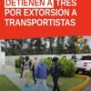 Tres hombres detenidos por extorsión transportistas morelia, frente a edificio institucional con logos de FGE, SSP, Defensa