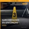 Ilustración simbólica de una motocicleta y dos bolsas plásticas con vegetal verde, sobre fondo urbano de Apatzingán