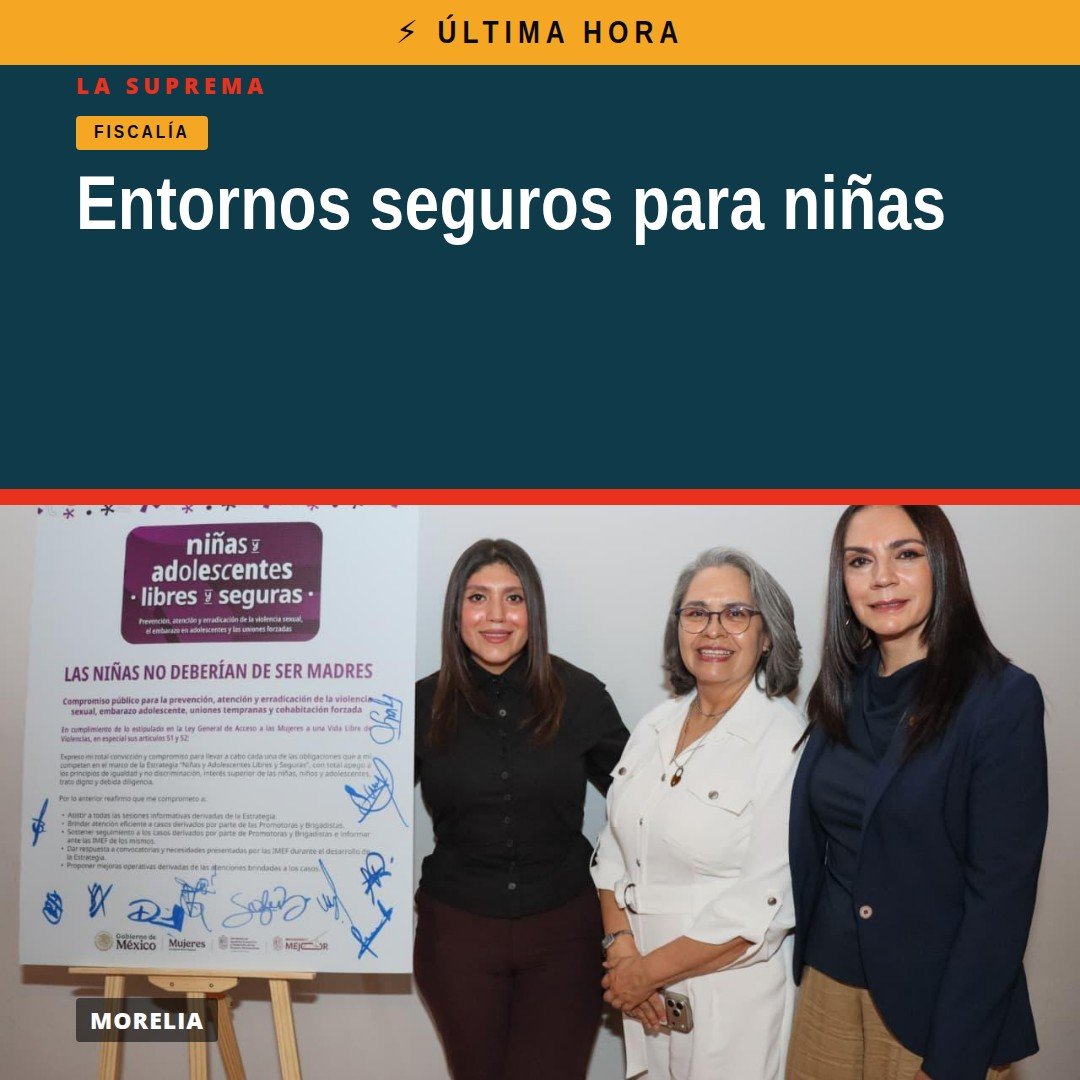 Representantes de FGE y Seimujer firmando documento sobre niñas y adolescentes libres en Morelia, Michoacán