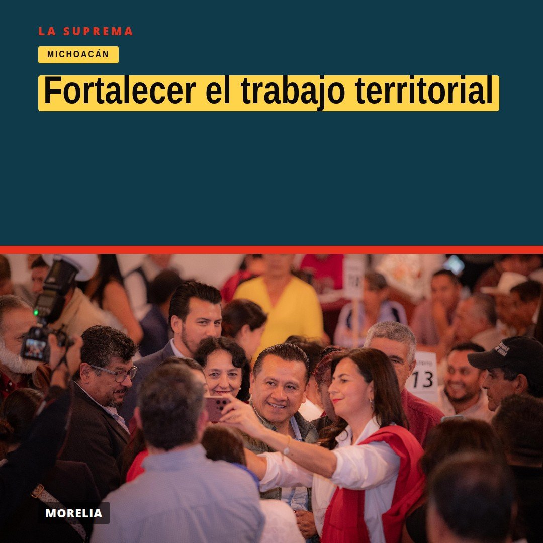 Gaby Molina y Carlos Torres Piña en Morelia, Michoacán, durante un acto para fortalecer el trabajo territorial rumbo a 2027