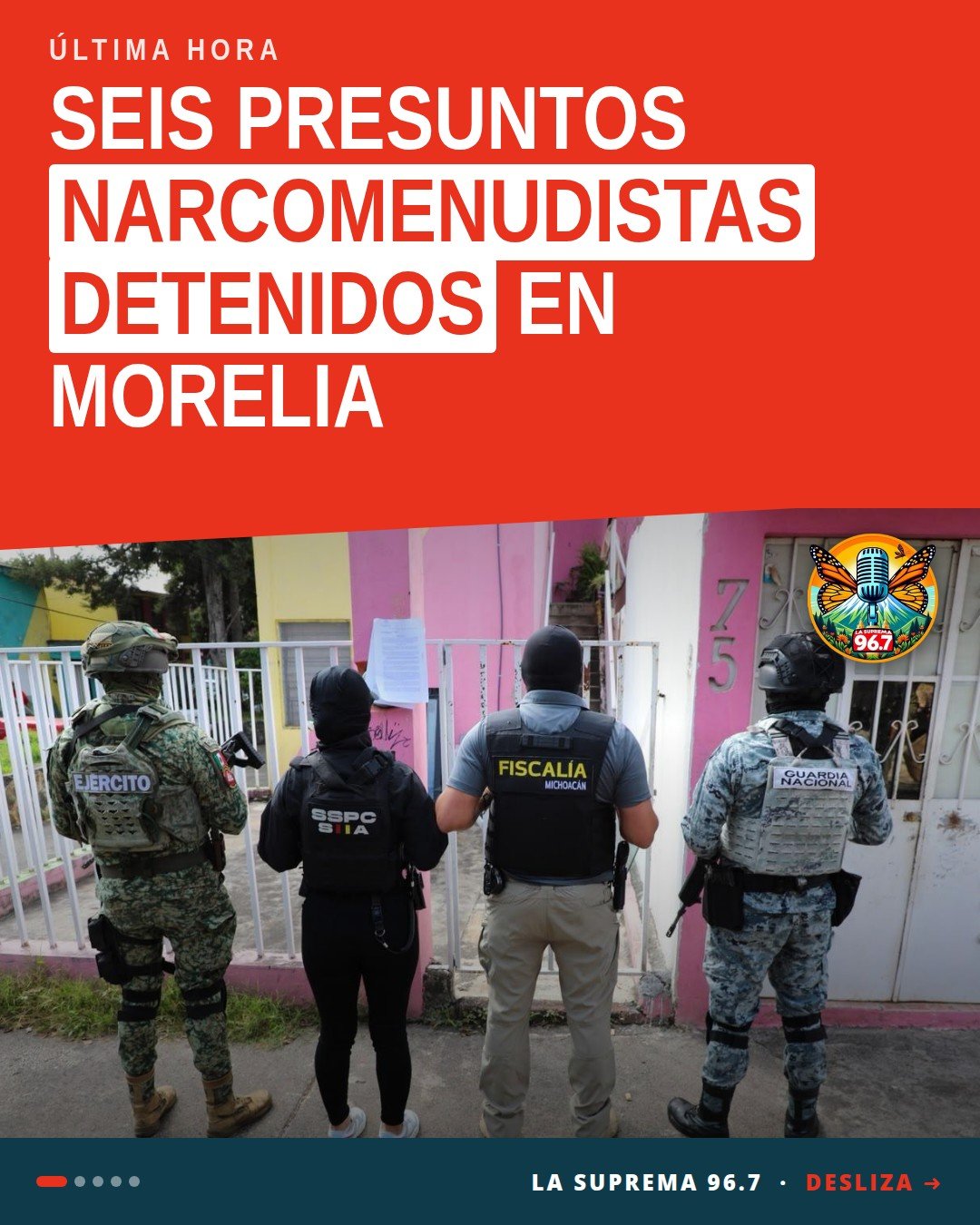 Imagen ilustrativa de un operativo policial en una calle residencial de Morelia, con agentes y señalización, representando