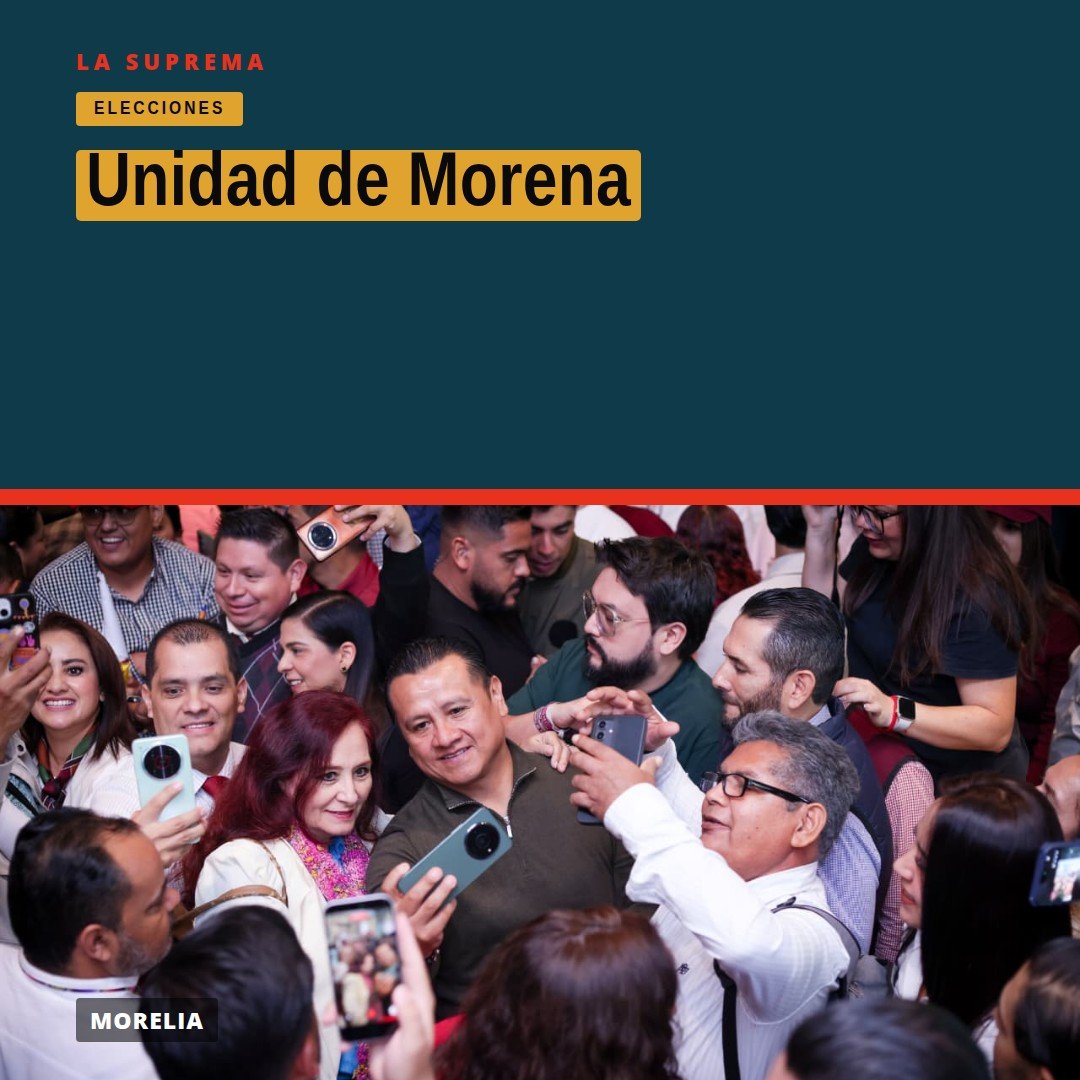 Dos líderes morenistas, Gladyz Butanda y Osvaldo Ruiz, hablando ante militantes en Morelia durante evento sobre unidad de