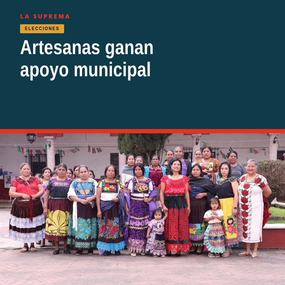 Artisanas michoacán apoyo municipal: grupo diverso de artesanas michoacanas frente a un mercado local con productos típicos