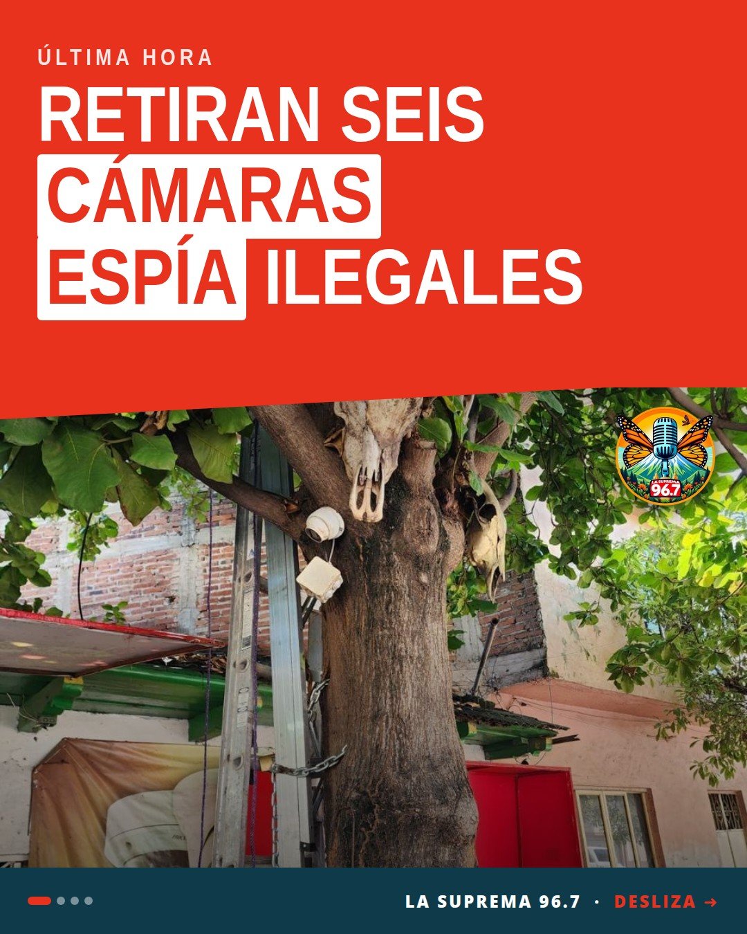 Fiscalía General del Estado de Michoacán retirando cámaras parásitas apatzingán de un poste de energía eléctrica en
