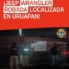 Camioneta Jeep Wrangler asegurada por la Fiscalía General del Estado en un inmueble de Uruapan