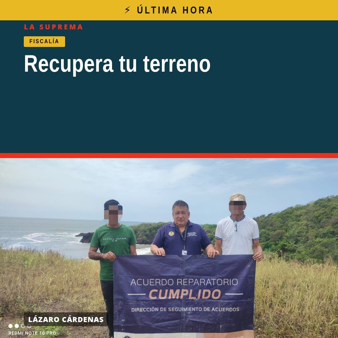 Ilustración simbólica de llaves y un terreno costero en Lázaro Cárdenas, representando la restitución de inmueble