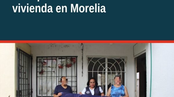 Ilustración simbólica de una llave y una casa con bandera de Michoacán, representando la restitución de inmueble morelia